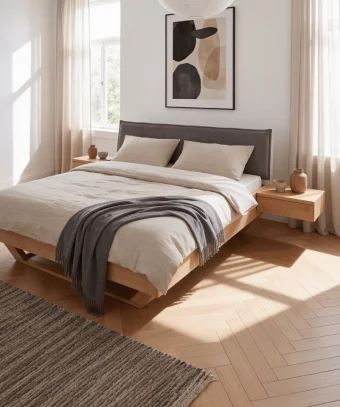Lit Elya – Chêne massif et design industriel moderne