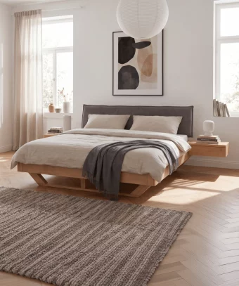 Lit Elya – Chêne massif et design industriel moderne