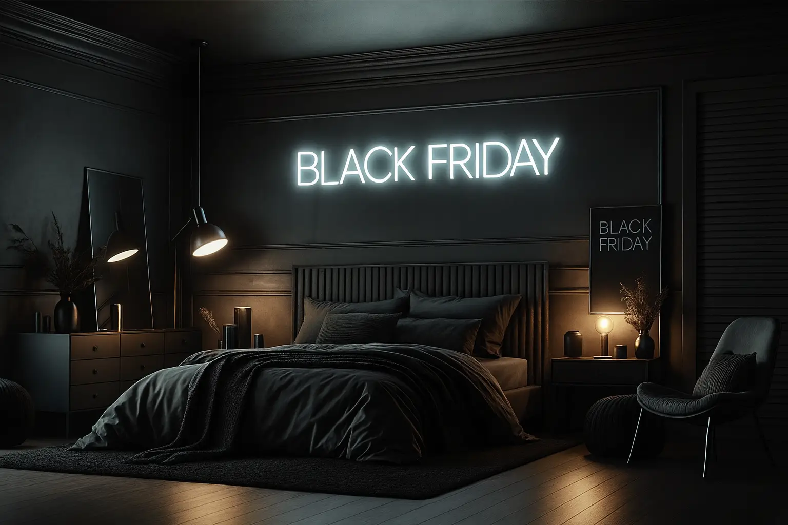 Lit dans un décors noir de black friday