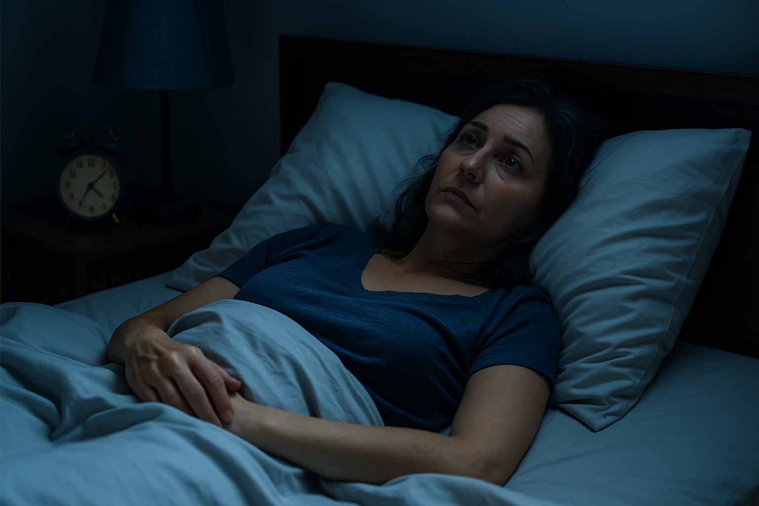 Femme n'arrivant pas à trouver le sommeil dans son lit