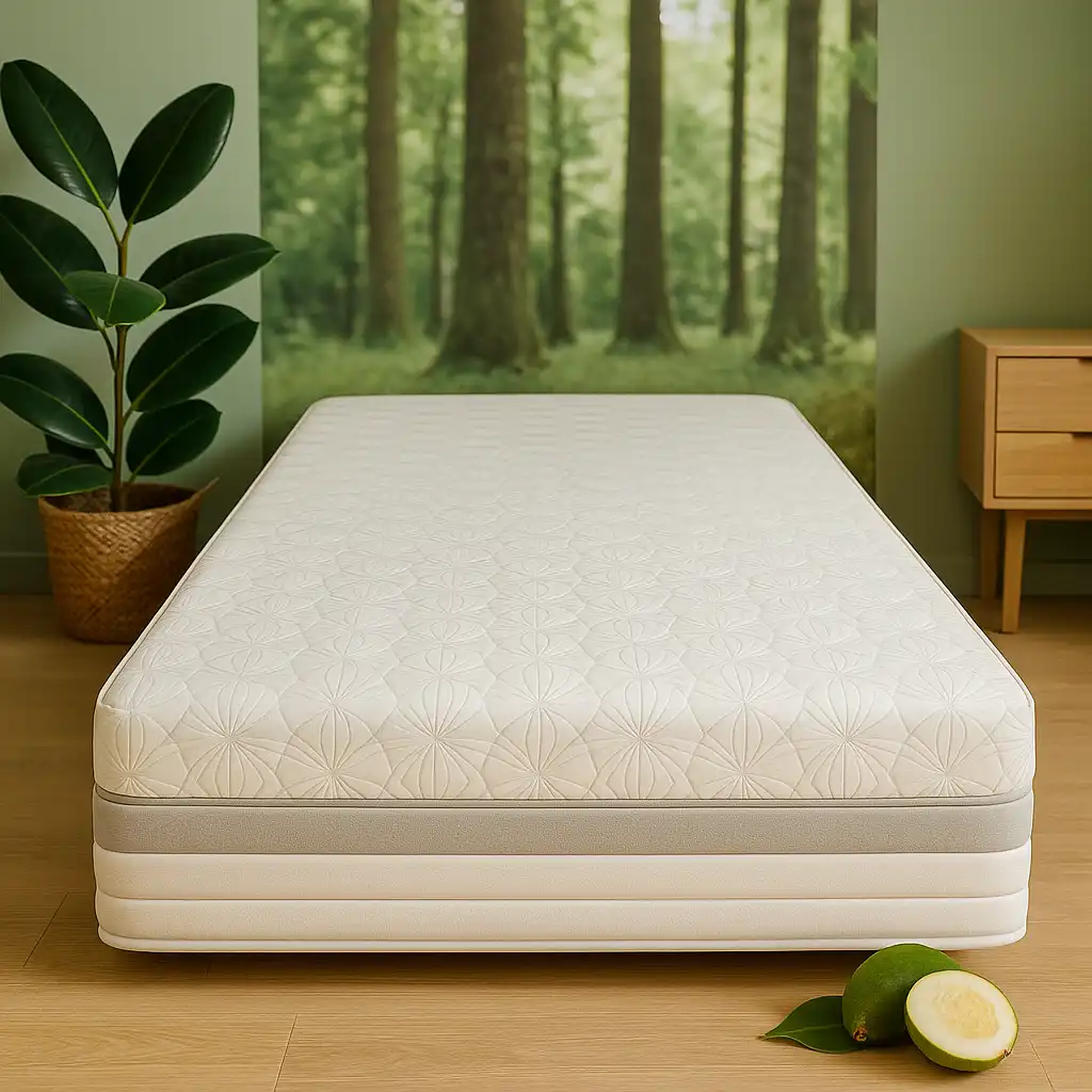 Image d'un matelas en Latex avec des éléments faisant penser au Latex autour