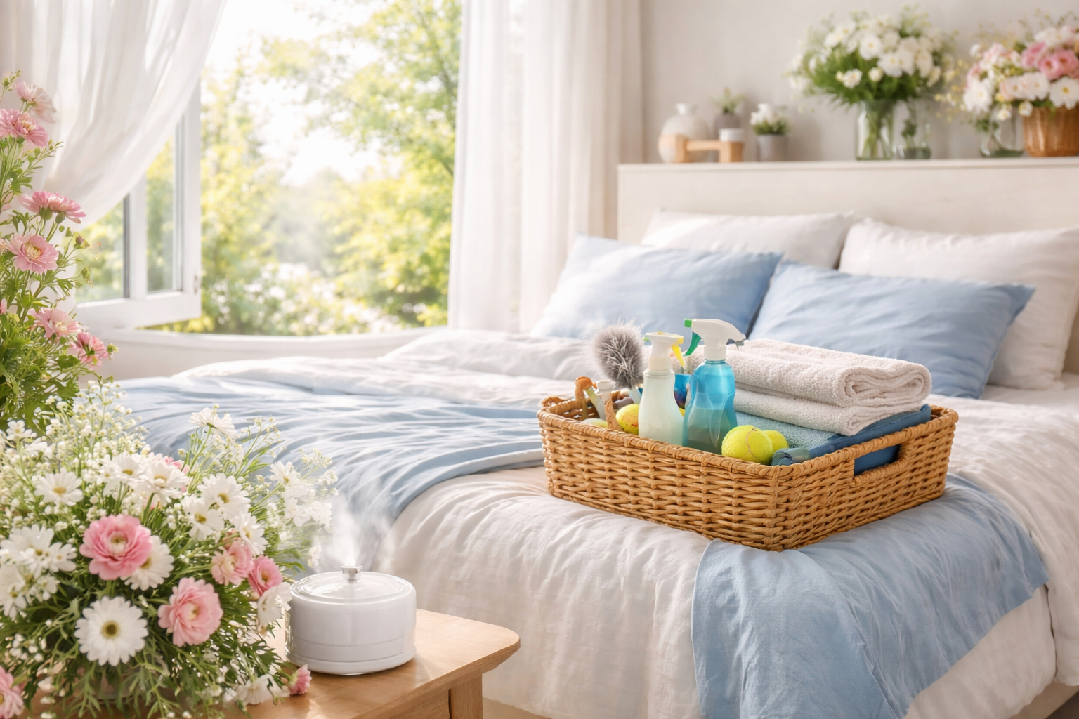 Lit dans un décors dans la nature illustrant la nouvelle saison