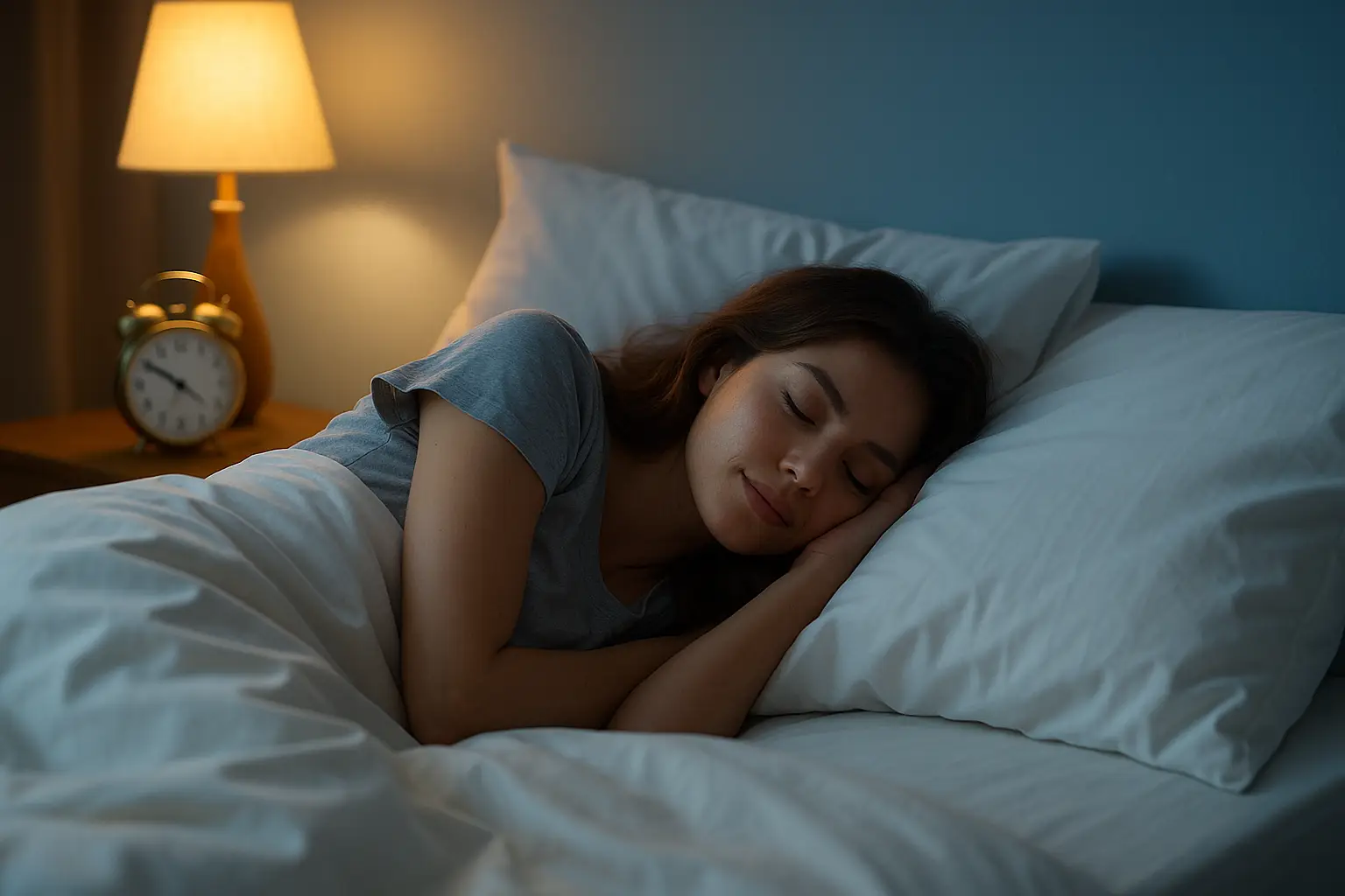 Femme dormant dans un lit paisiblement car elle a été dormir tôt