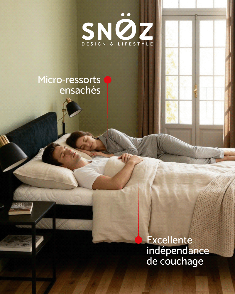 Couple au lit, dormant paisiblement grâce a l'excellente indépendance de couchage