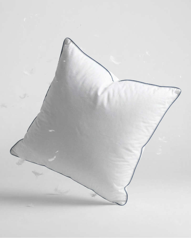 Oreiller entouré de quelques plumes qui volent autour